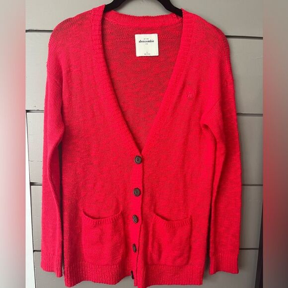 Abercrombie kids pink/red soft cardigan sweater - Picture 1 of 5